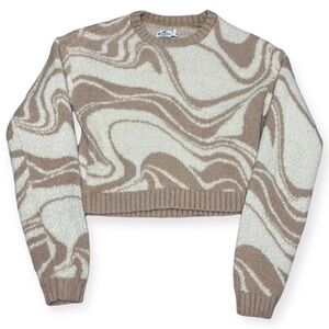 Hollister Tan Cream Swirl Knot Fuzzy Cropped Sweater Fall Winter Women’s Size SM